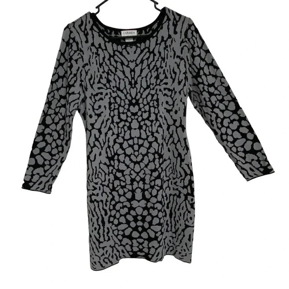 Carmen Marc Valvo Womens Knee Length Animal Print Knit Dress Gray Size Large - Picture 1 of 11